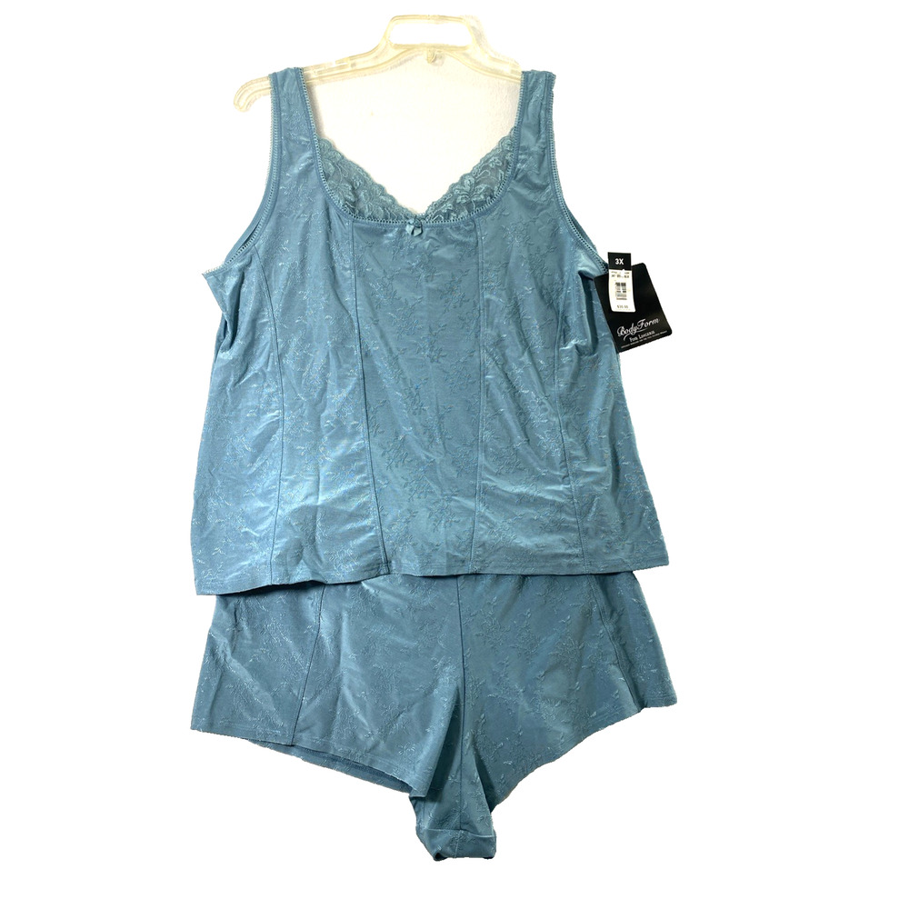 Body Form Fine Lingerie Womens 3X Full Figure 2‎ Piece Storm Blue Romantic Lace